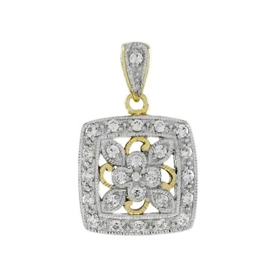 Colgante cuadrado con racimo floral estilo vintage de diamantes en oro de dos tonos de 14 K Foto 1 de 4