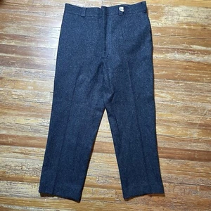 Vintage 60s LL Bean Wool Pants Trousers Size 36x29 Salt Pepper Herringbone - Picture 1 of 13