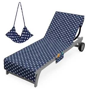 Lounger Beach Towel Carry with Pockets Compact Soft Microfibre Quick Dry Navy - Picture 1 of 12
