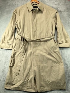 Jos A Bank Mens 42R Trench Coat Remove Wool Blend Liner Long Jacket Khaki Belted - Picture 1 of 21