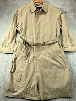 Jos A Bank Mens 42R Trench Coat Remove Wool Blend Liner Long Jacket Khaki Belted - Image 1 of 4