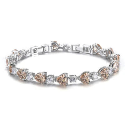 New Lovely Natural Honey Morganite Gems Silver Heart Charm Women Girl Bracelets - Image 1 of 4