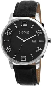 August Steiner AS8108BKS Quarzo Svizzero Data Nero Pelle Cinturino Orologio Uomo - Foto 1 di 5