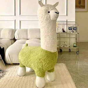 Upholstered Alpaca Stool Lamb's Fleece Fabric Footrest Change Shoes Footstools - Bild 1 von 12