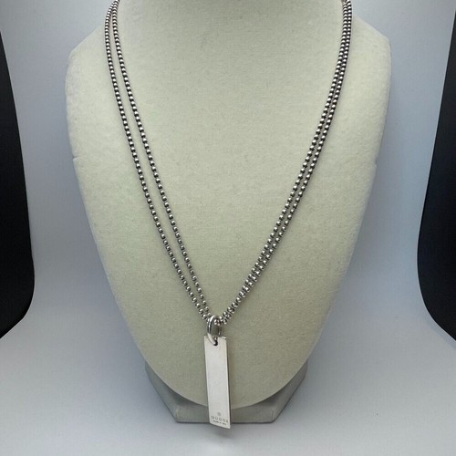 Collana Gucci in argento sterling con doppia perlina catena con ciondolo barra logo usata