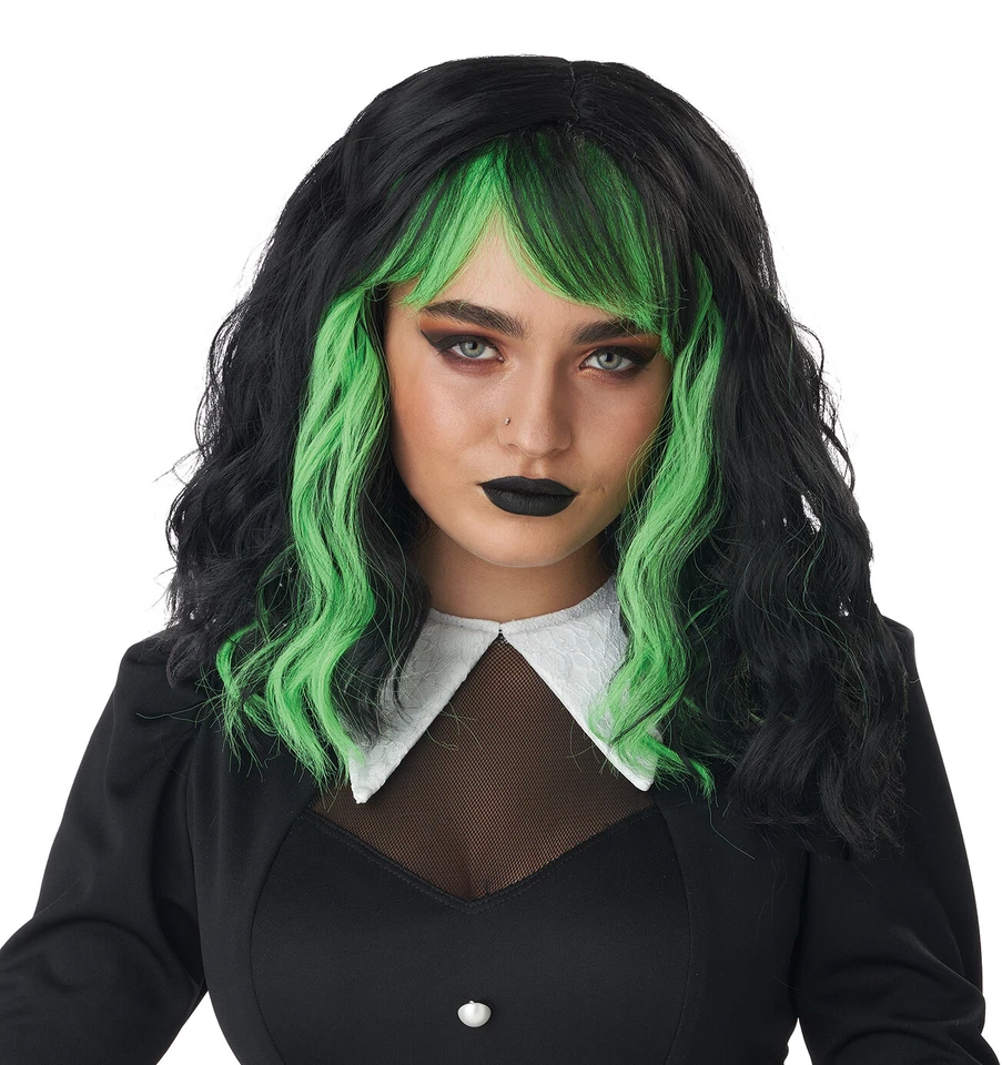 GOTHIC PUNK ROCK WITCH CUTE N CRAFTY WIG - BLACK/GREEN - Image 1 of 1