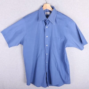 Van Heusen Poplin Blue Short Sleeve Dress Shirt Men 16 - Picture 1 of 8
