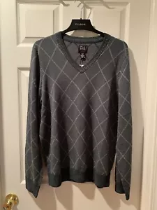Jos A Bank Traveler Mens V Neck Golf Sweater XL Slim Fit Green Argyle NWT Soft - Picture 1 of 14