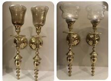 Pair - 7 Pc Brass Candle Wall Sconces Iridescent & Etched Peg Sconce Accessories