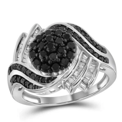 ANILLO DE COMPROMISO DE DIAMANTES BLANCO Y NEGRO DE 1 QUILATE PROMESA MANO DERECHA 925 Foto 1 de 4