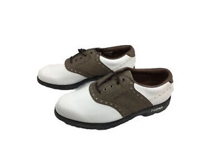 FootJoy Greenjoys Golf Shoes Mens Size 9 Saddle White Brown 45542 BROKEN SPIKES