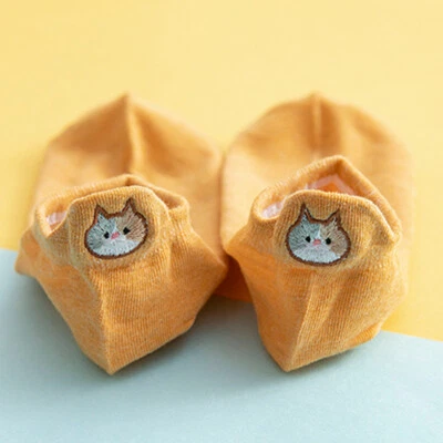 Para mujeres 5 pares de lindos calcetines tobilleros bordados cortos de gato corte bajo sin mostrar moda @ Foto 1 de 4