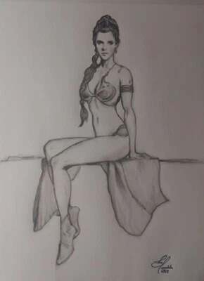  Arte de dibujo a mano original carbón y pluma de J&M Tarantula como princesa Leia 2018 Foto 1 de 4