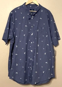NWT George Mens Blue White Palm Trees Short Sleeve Button Down Shirt 3XL Stretch - Picture 1 of 6