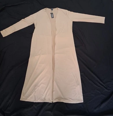 Boohoo Longline Open Front Duster Cardigan Beige Size US 10 / UK 14 - Image 1 of 3