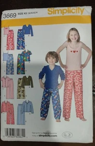 Simplicity Pattern 3669 Pajamas Pants Shirt Top Child Size 7 8 10 12 14 Uncut - Picture 1 of 2