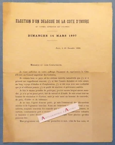 ● COTE d'IVOIRE 1897 Pierre d'Espagnat candidat républicain élection Colonies - Picture 1 of 3