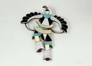 VTG Zuni Jonathan Beyuka Sterling Multi Stone Inlay Kachina Bolo Clip (22.7G) - Picture 1 of 4