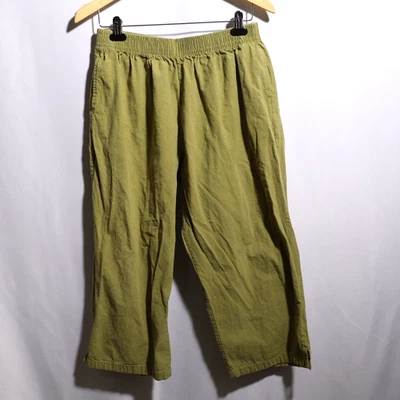 VTG 100% Cotton Green High Rise Capri Crop Pants XL Textured Pockets Pull On - Image 1 of 4