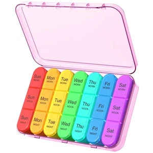 Daily Pill Box Organizer - 7 Day Pill Box with 3 Compartments, Holds Vitamins... - Picture 1 of 9