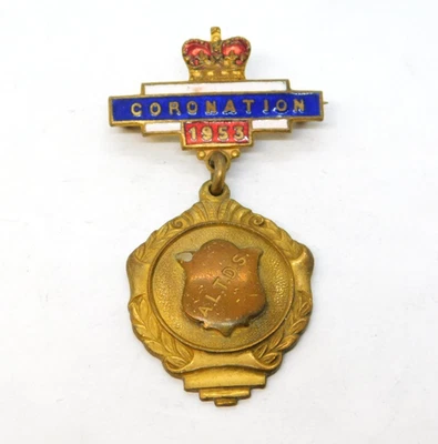 Gilt Metal & Enamel Coronation Fob Medal Brooch Vintage 1953 Elizabeth II - Image 1 of 4
