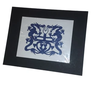 Hou-tien Cheng Master Chinese Paper Cutter Dragons Blue Signed Matted 11x14 VTG - Picture 1 of 14