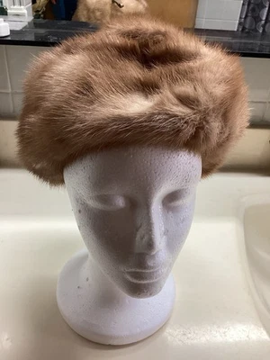 Boina de Gimbels Vintage Marrón Visón Genuino Piel Suave Sombrero Gorra Forrada Foto 1 de 4