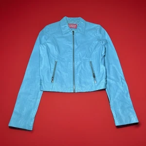 giacca pelle wilsons vintage donna bambino blu taglia XS ritagliata anni 70 80 - Foto 1 di 19