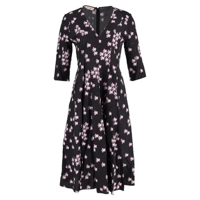 Marni Midi Floral Print V-Neck Dress in Black Jacquard - Image 1 of 3