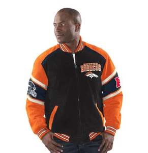 NFL TEAM APPAREL Suede Jacket Official GIII Denver Broncos M NEW - Picture 1 of 11