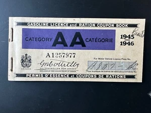 1945 1946 Canadian Gasoline Licence and Ration Coupon Book AA 4 Coupons BC Plate - Picture 1 of 7