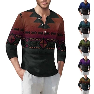 Men's Henley Shirts Retro Slim Fit 3-Button Long Sleeve Workout Tank Tops - Picture 1 of 30