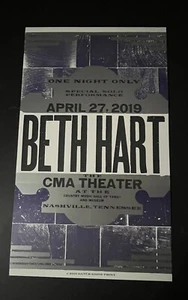 Póster impreso Hatch Show 2019.04.27 The CMA Theater Beth Hart solo una noche - Imagen 1 de 1
