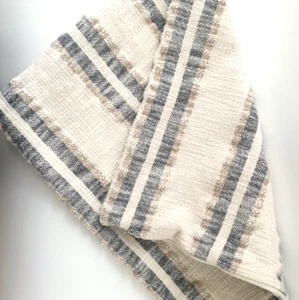 H&M Throw Pillow Cover 1 Cotton Multi Stripe Square Zipper Textured 20" Coastal - Picture 1 of 10