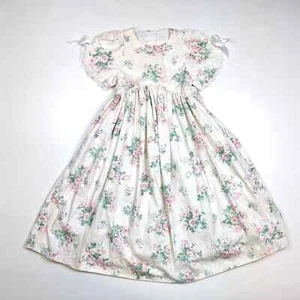 Vintage Handmade Dress Girls Size 10 Cream Floral Party Fancy Dainty Cottagecore - Picture 1 of 4