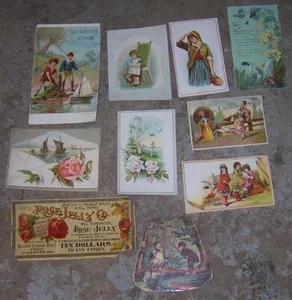 Lot of Ten Scrap Victorian Trade Cards Featuring Children and Rose Jelly Label - Picture 1 of 2