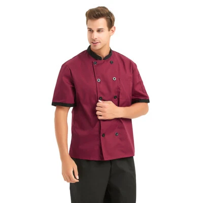 Унисекс короткий рукав шеф-повар пальто куртка мужчин женщин кухни рабочей одежды приготовления униформы - Изображение 1 из 4