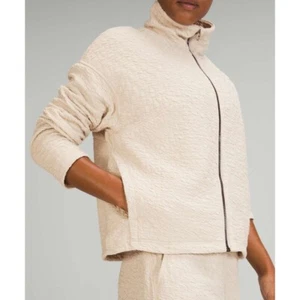 Lululemon Rippled Full Zip Jacket, White Opal, Size 12, Funnel Neck, Cotton - Picture 1 of 9
