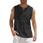 Mens Vest Cotton Linen Tank Top Summer Training Muscle Gym Tops Pack Plain M-3Xl