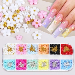 3D Flower Nail Charms and Metal Caviar Beads,Nail Art 3D Acrylic Flowers Nail  - Picture 1 of 12