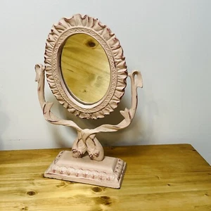 Vintage Cast Iron Ballet Slippers Pink Vanity Tabletop Mirror Movable Swivel - Picture 1 of 8