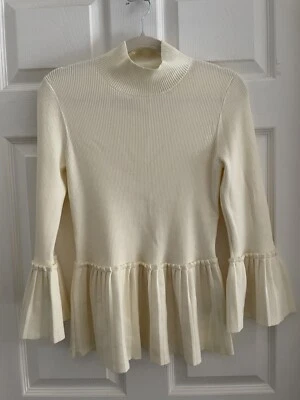 Suéter Ted Baker Lislie Peplum Marfil Cuello Simulado Ted Talla 2 EE. UU. 6 Acanalado Calce Ajustado Foto 1 de 4