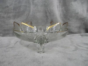 Jeannette Trinket Candy Dish Eagle Bowl Clear Glass Gold Trim 7" Diameter - Picture 1 of 12