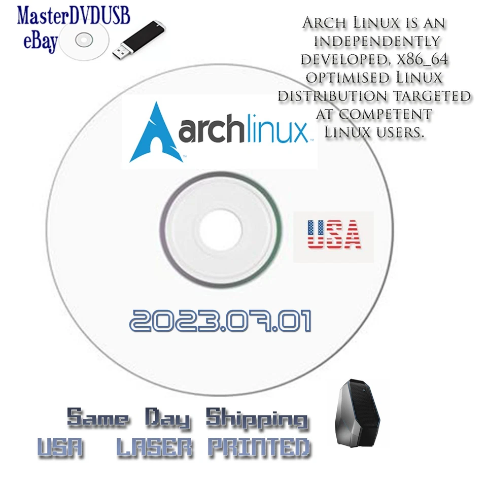 ArchLinux 2023.07.01 Thousands of Tools LASER PRINTED DISK SAME DAY SHIPPING USA - Image 1 of 1