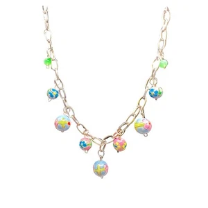 Beautiful Vintage Ceramic Chinese Cloisonné Floral & Jade Bead Design Necklace - Picture 1 of 13