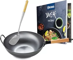 Kohlenstoffstahl Wok Set I flache oder runde Basis für Gas, Induktion und - Bild 1 von 9