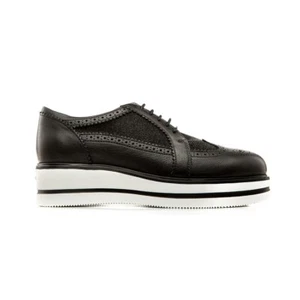 Hogan Women's H323 Platform Lace Up Shoes in Black Smooth Leather Size EU 37 - Picture 1 of 3