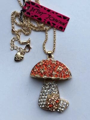 Betsey Johnson оранжевый со стразами кристалл гриба ожерелье кулон - Изображение 1 из 3
