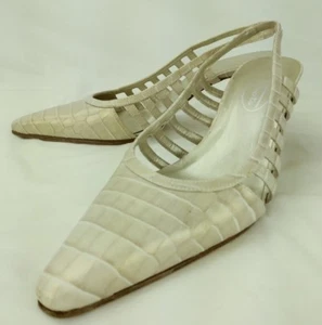 Talbots Womens Slingbacks Heels US 6 M Neutral crock Embossed Leather 5918 - Picture 1 of 7