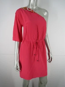 Vestido Trina Turk Seda NUEVO Talla 0 XS Naranja Un Hombro Bordado Cinturón Mini - Imagen 1 de 12